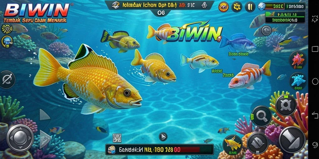Menampilkan aksi menembak ikan di bawah laut dalam BIWIN.