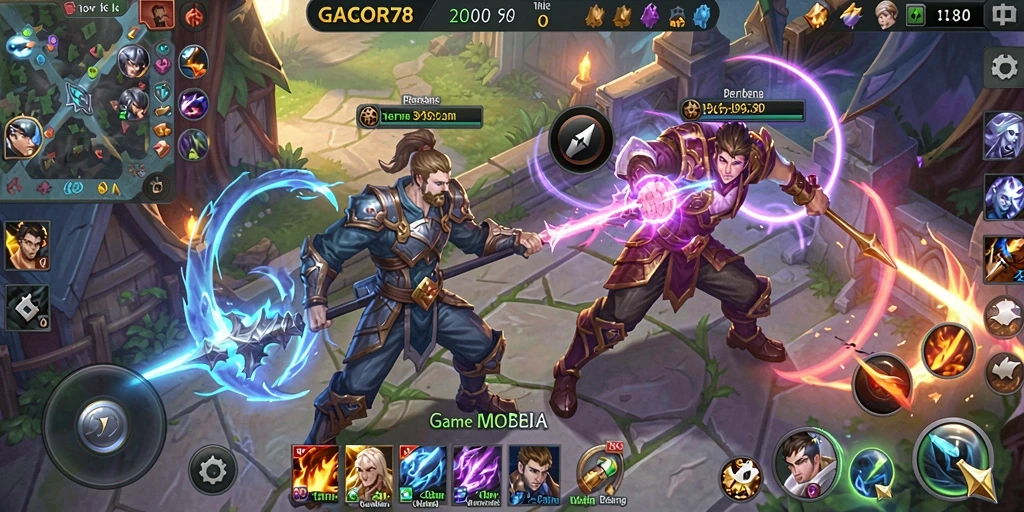 Screenshot gameplay GACOR78 menampilkan aksi seru dalam pertempuran MOBA.