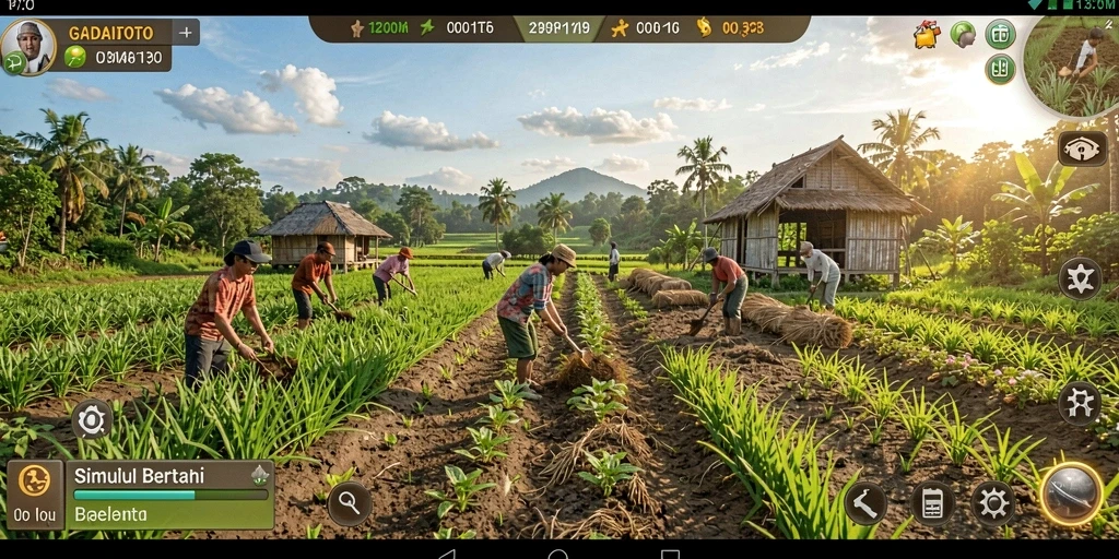 Tampilan gameplay GADAITOTO dengan suasana bertani yang indah.