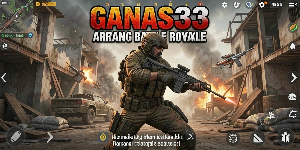 Screenshot dari gameplay mendebarkan di dalam arena Battle Royale.