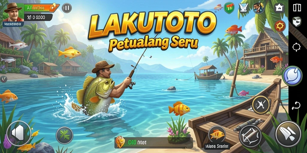 Screenshot gameplay LAKUTOTO menampilkan aksi memancing yang mendebarkan.