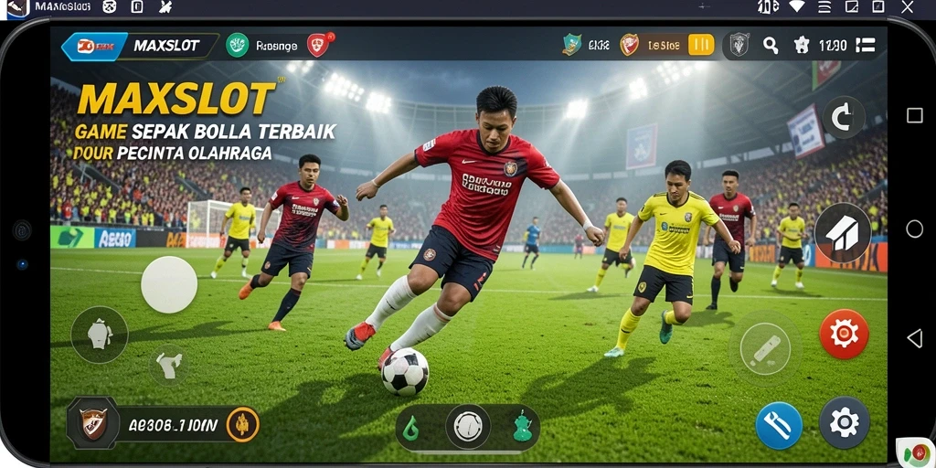 Tampilan utama gameplay MAXSLOT dengan aksi sepak bola yang mendebarkan.