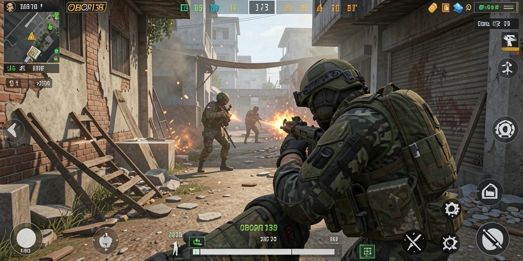 Screenshot gameplay dari OBOR138 menampilkan aksi tembak-menembak yang seru.