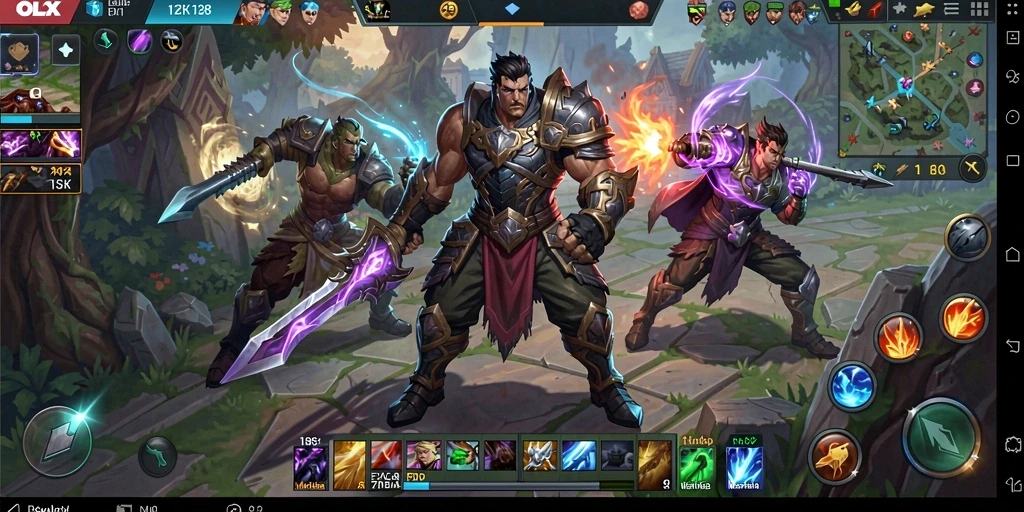 Screenshot gameplay <strong>OLX128</strong> menampilkan pertarungan seru di arena MOBA.