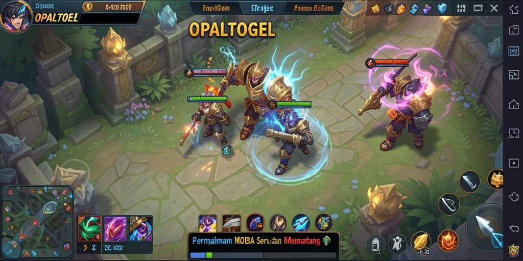 Screenshot gameplay OPALTOGEL dengan pertempuran seru dan karakter menarik.