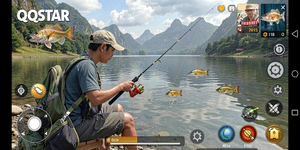 Screenshot gameplay QQSTAR menampilkan aksi memancing yang mendebarkan.