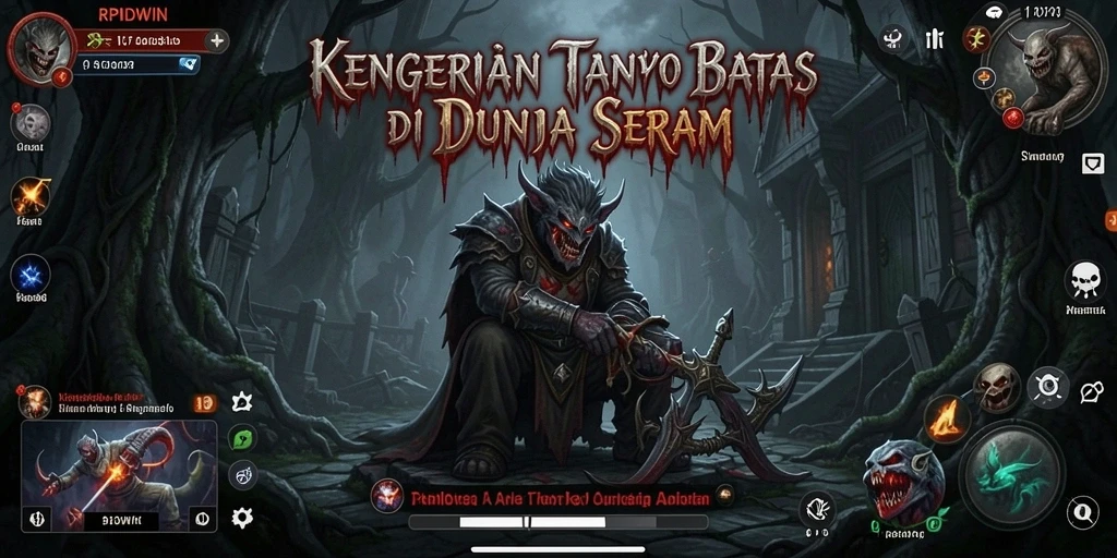 Tampilan gameplay menegangkan di dunia horror penuh kegelapan.