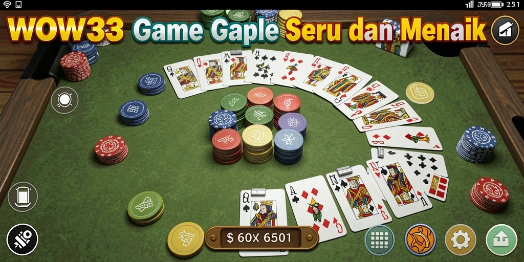 Screenshot WOW33 menampilkan pengalaman bermain Gaple yang seru.